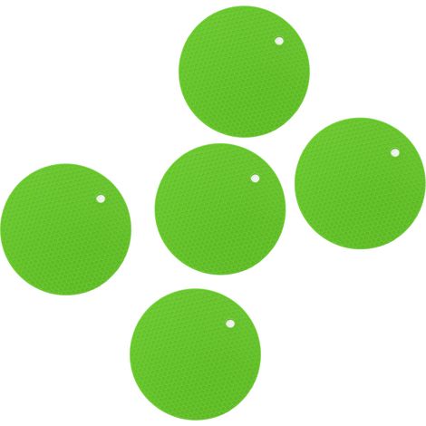 Set mit 5 runden Silikonuntersetzern, hitzebeständig, rutschfest, für heiße Speisen und Pfannen, grün (1/5)