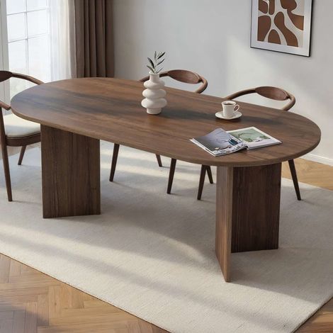 Asir Group Llc – Table à manger 8 places 200x90x75 cm décor noyer – Plateau épais 2,5 cm – Structure en panneaux de particules – Confort optimal pour les jambes (1/5)