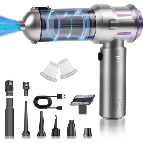 Aspirateur à Main, Aspirateur Voiture Puissant 4-en-1, 16000Pa Aspirateur à Main sans Fil, Mini Aspirateur de Voiture avec Moteur Brushless, 3 Niveaux Réglables, pour Bureau, Maison, Cuisine (1/5)