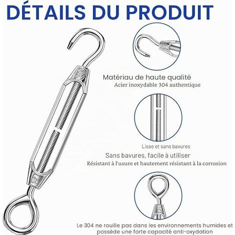 M4 Cable Tensioner Hook Stainless Steel 304 Clothes Line Tensioner Hook and Eye Cable Turnbuckle for Shade Sail Garden Fences (1/4)