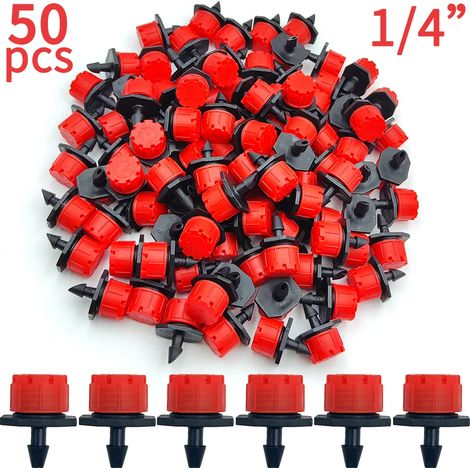 (50 pièces) 50 micro-buses réglables 4/7 mm pour l'irrigation goutte à goutte des parterres de fleurs et des légumes, avec système anti-obstruction. (1/5)