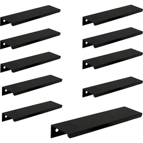 (10 pièces, noir) Poignée de porte longue invisible pour armoire, 150 mm de long, poignée de bord noire sans perforation (1/4)