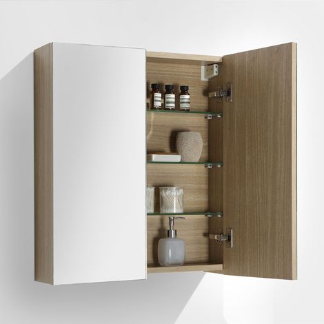 Armario espejo baño 60cm MONTADO SIENA Roble Claro