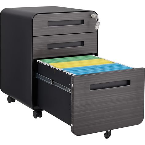 CHICFURN Cassettiera ufficio mobile 46x40x58 cm in metallo nero, 3 cassetti con serratura (1/5)