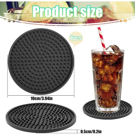 Lot de 10 sous-verres noirs en silicone épais (0,5 cm), pour tasses rondes. Ce lot de 8 sous-verres antidérapants en relief convient également aux dosettes de café et aux bars à bière. Dimensions : 10 (1/4)