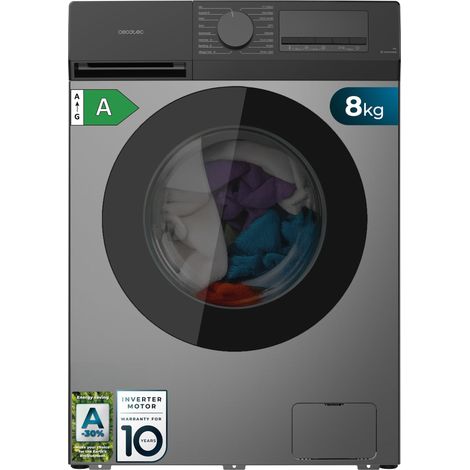 Lave-linge d'une capacité de 8 kg, 1200 tr/min, 11 programmes, classe A, moteur Inverter Plus, Steam Max, nettoyage du tambour, programme rapide 15 min, départ différé et sécurité enfants.