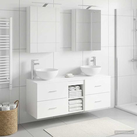 vidaXL Bathroom Furniture Set 5 pcs White Engineered Wood and Glass (1/5)