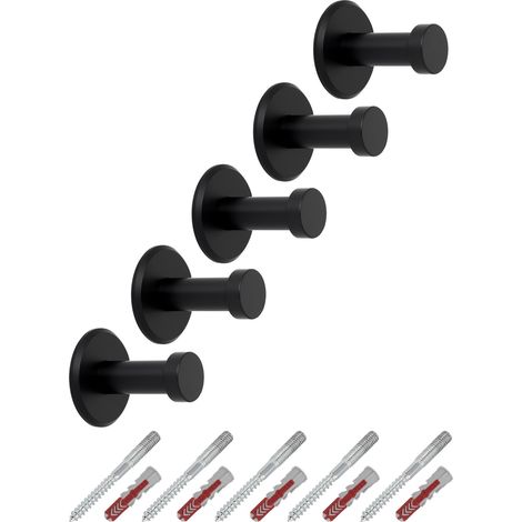 SOTECH Garderobenhaken TALEA (Ø 10 / 15 mm) Edelstahl massiv inkl. Befestigungsmaterial, schwarz matt (Länge 30 mm, Gesamtlänge 33 mm), 5 x Wandhaken