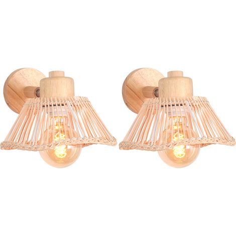 2PCS Lampe Murale Bambou Applique Murale Intérieure Rétro Luminaire Applique Vintage E27 pour Salon Chambre Bar