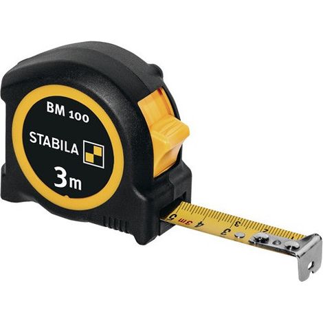 Mètre ruban de poche BM 100 L.3m l.16mm mm/mm EG II Clip métal ABS/TPE STABILA