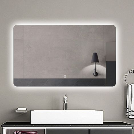 OCEAN Specchio da bagno Rettangolare con LED,100x70cm,Infinitamente Dimmerabile,Funzione Memoria,Per trucco makeup,Estetica Elegante (1/5)