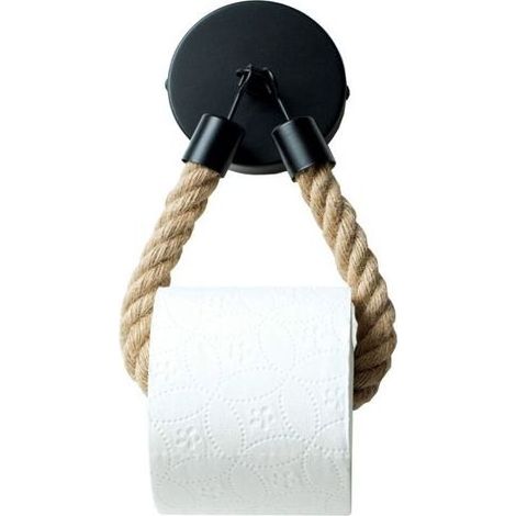 Pair Peinture en aérosol noire crochet mat corde de chanvre porte-mouchoirs cuisine chambre tenture murale porte-rouleau de papier porte-papier hygiénique (1/5)