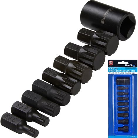 BlueSpot Tools 1496 1/2in Impact Spline Bit Set 9 Piece B/S1496 (1/4)
