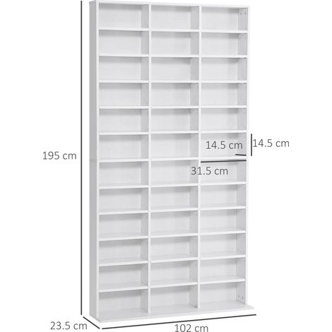 Étagère Rangement CD/DVD Meuble de Rangement pour 1116 CDs 36 Compartiments réglables en Hauteur Blanc (1/5)