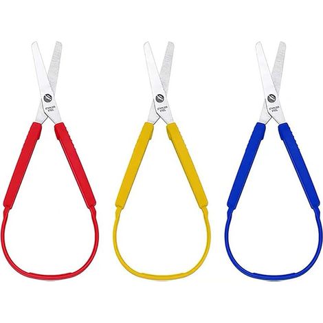 Lot de 3 ciseaux à boucle auto-ouvrants - Ciseaux de thérapie à ouverture automatique - Ciseaux d'apprentissage sûrs pour adultes et enfants avec besoins spéciaux