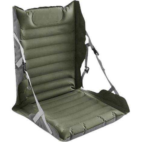 Aufblasbarer Klappsitz mit Rückenlehne, rutschfestes Bodenkissen, ideal zum Wandern, Campen und Angeln, Armeegrün