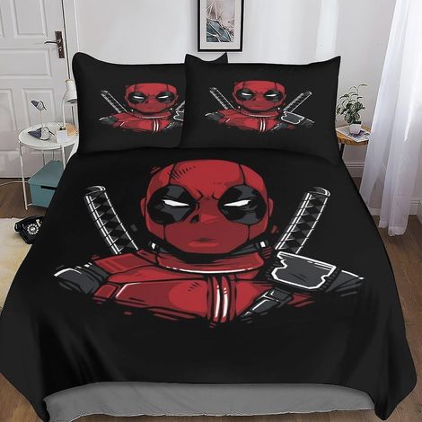BARDYS Deadpool 3D-Effekt-Bettwäscheset, weicher Mikrofaser-Bettbezug mit Superhelden-Print und Kissenbezügen, 3-teilig, geeignet für Kinder und Erwachsene (Doppelbett). (1/5)