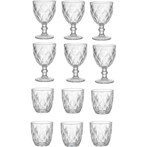 Set 12 Bicchieri 6 acqua 6 vino calici con piede in Vetro trasparente da tavola Eleganti Stile Raffinatezza in casa per Ogni Tavola e Occasione bar hotel ristorante