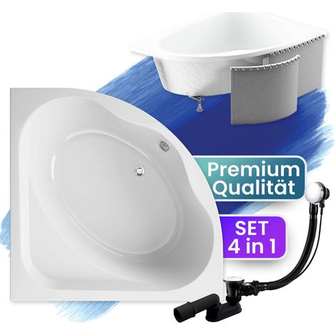 Badewanne Eckbadewanne 150x150 mit Styroporverkleidung, Ablauf & Füße GRATIS - Komplettset 4in1 Original Acryl Wanne Siphon - BADLAND STANDARD (1/5)