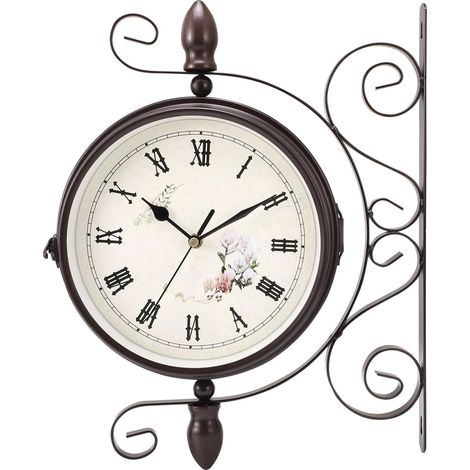 Horloge de Gare Noire à Double Face avec Support, Style Rétro, Grand Horloge de Station New York, Horloge Metal pour Salon, Cuisine, Chambres, horloges murales Vintage de Jardin décor