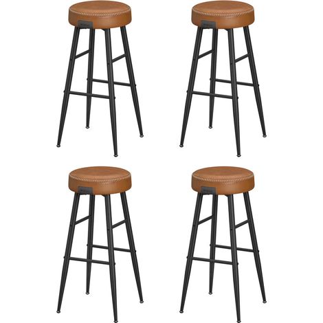 Collection Echo Tabouret de Bar, Lot de 4, Chaise de Cuisine, Siège Haut, en PU avec Coutures, Hauteur Assise 76,2 cm, pour Cuisine, Bar à Domicile, Montage Facile, Marron Caramel (1/5)