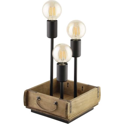 Lampe de table Wootton Brown, Noir L: 25 B: 22 H: 37.5cm avec interrupteur de câble (1/3)