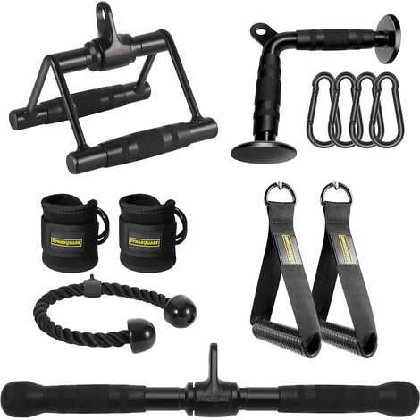 Ensemble d'accessoires pour machine à câble, accessoires de machine de gym à domicile en acier massif avec poignées d'exercice et sangles de cheville (1/5)