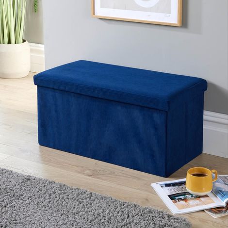 Storage Ottoman Blue Corduroy Fabric Large Folding Solid Space Saving Furniture (1/5)