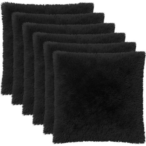 vidaXL Funda de almohada 6 pcs HEERLEN Negro 60 x 60 cm Fleece PV (1/2)