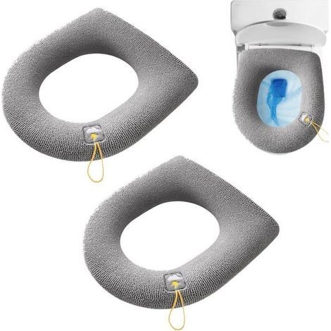 Set di 2 cuscini per sedile WC, copriwater in tessuto caldo, lavabile e con fibbia. (1/4)