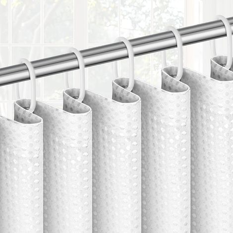 Gaufre Rideaux Baignoire Tissu, 180X180 CM Rideau Salle de Bain Baignoire en Polyester, Rideau de Douche avec 12 Crochets, Imperméable Anti-Moisissures pour Salle de Bain, Chambre, Blanc (1/4)