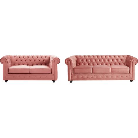 Divano 3 posti e 2 posti in Velluto Rosa pastello - CHESTERFIELD