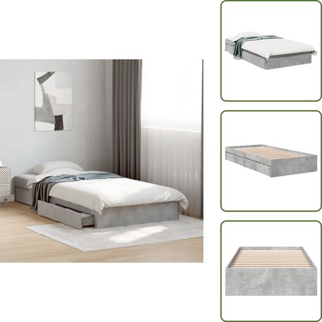 The Living Store Bettgestell mit Schubladen Betongrau 100x200 cm Holzwerkstoff - Bettesrahmen - Doppelbett - Holzbett - Bettkasten - Schlafzimmermöbel (1/5)