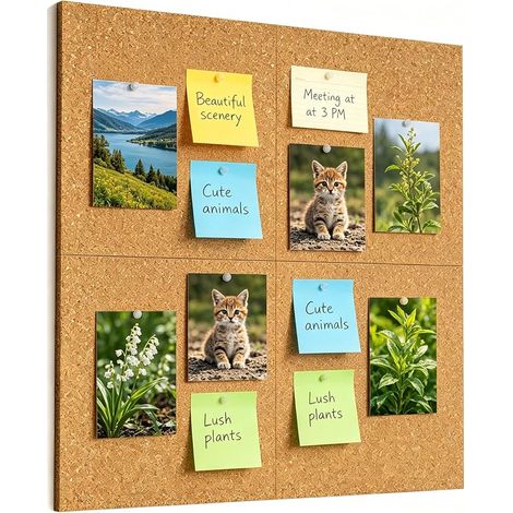 Cork Notice Board 12mm Thick 60x60cm Self Adhesive Cork Photo Board Cork Notice Board for Wall Decoration or Sound Insulation (1/5)