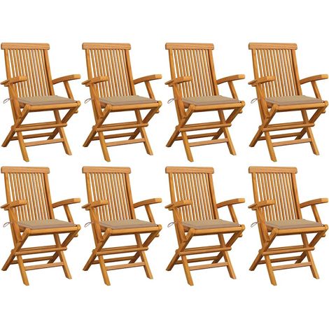 vidaXL Chaises pliantes avec coussins beiges, 8 pièces, en bois de teck massif (1/5)
