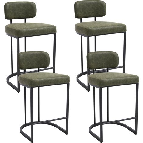 Wahson Lot de 4 Tabourets de bar Modernes en Cuir, Synthétique avec dossier, épais et rembourrés, Chaise de bar pour îlot de cuisine, Vert (1/5)