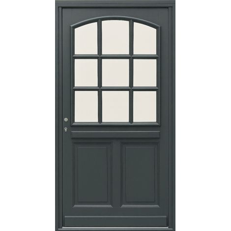 Gd Menuiseries – Porte d'entrée en bois vitrée Alexa gris anthracite – Hauteur 215 cm – Largeur 80 cm – Épaisseur cadre 10 cm – Installation facile (1/5)