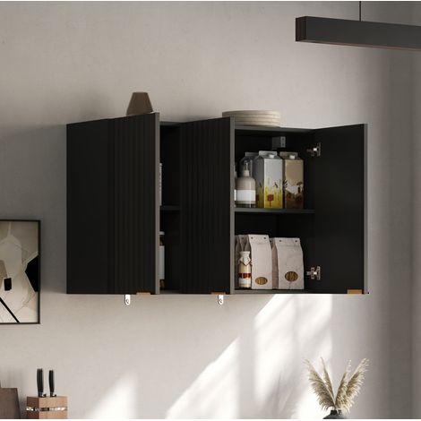 Meuble mural de cuisine 3 portes noir MDF 90 x 29 x 60 cm OKWISH (1/5)