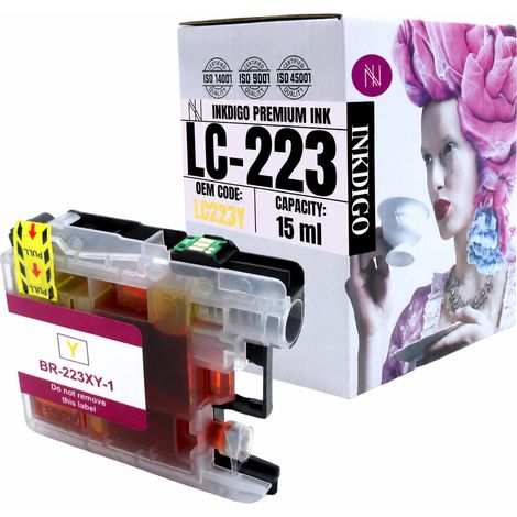 Tinta Inkdigo LC223XLY compatible con Brother DCP-J4120DW MFC-J1140W con certificación TÜV. (1/5)