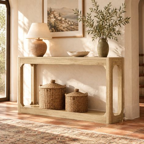 Consola 140x30x79 cm de MDF natural con almacenaje para recibidor -FLORAGRACE (1/5)