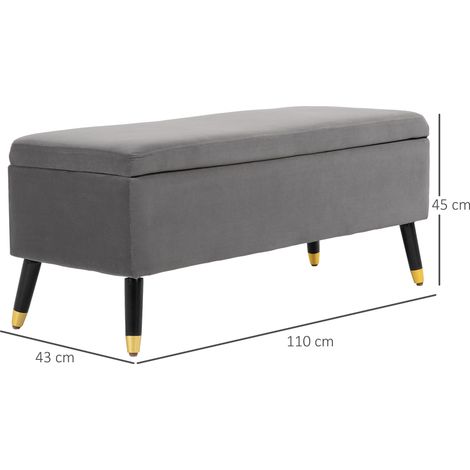 Banc HOMCOM, banc rembourré avec rangement, coffre-banc, métal, mousse, bois d'hévéa, gris anthracite, 110 x 43 x 45 cm (1/5)