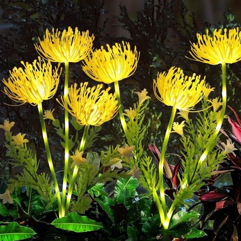 Lot de 2 Lampes Solaires Extérieures Étanches avec 3 Fleurs pour Jardin, Pelouse, Terrasse, Balcon et Jardinière