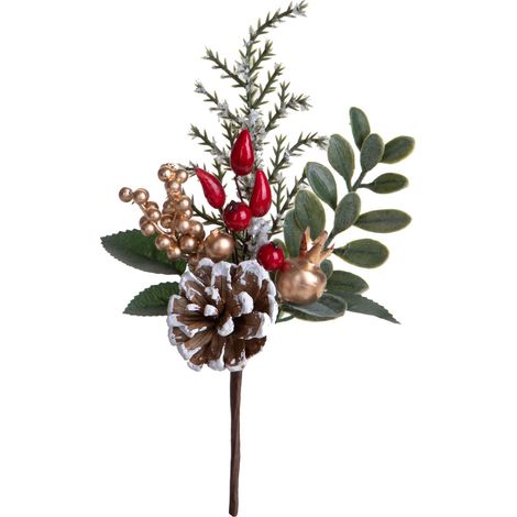 Ramo decorativo natalizio Pick con peperoncini e melograni da 19 cm (1/4)