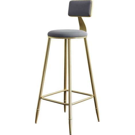 Tabouret de bar moderne à dossier, chaise haute design structure métallique dorée, assise rembourrée pour cuisine, comptoir et bar intérieur (1/3)