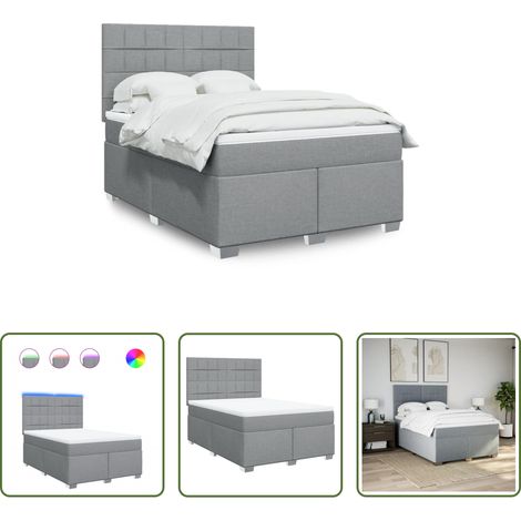 vidaXL LED-Beleuchtung -  Boxspringbett mit Matratze Hellgrau 140x200 cm Stoff (1/5)