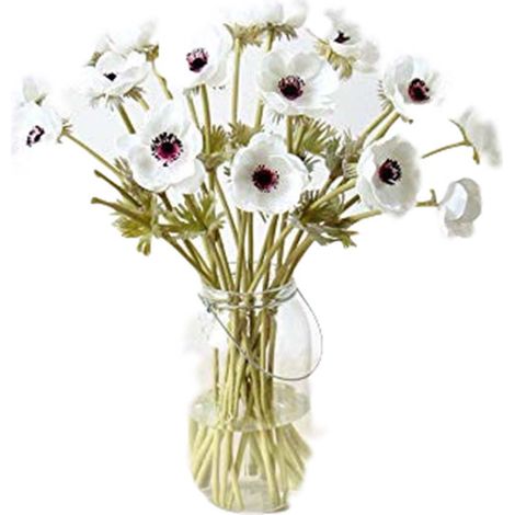 Bouquet de 10 anémones artificielles en PU au toucher réaliste, décoration pour la chambre ou la maison (blanc - 10 pièces) (1/5)