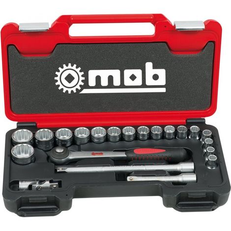 Coffret box 1/2'' 21 pièces, 12 pans, cliquet rond - MOB (1/5)