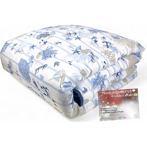 Trapunta Invernale Super Mare - Piumone Coralli e Conchiglie 300gr Microfibra - Made in Italy Cm. 260x260