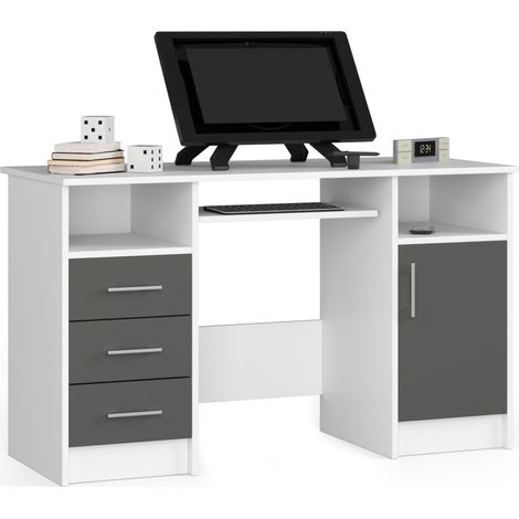 Scrivania AKORD ANA Bianco 124 cm 1 anta 3 cassetti inserto frontale Grigio Grafite 124x52x74 cm (1/5)