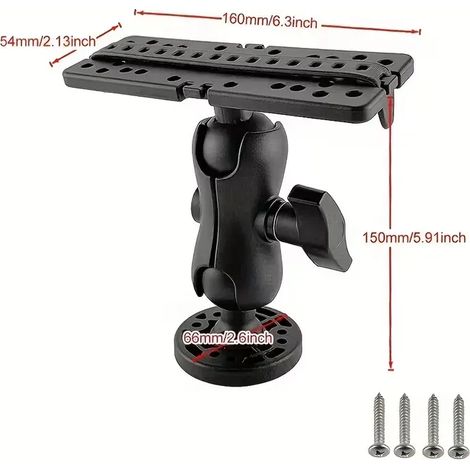 Base de support pour détecteur de poissons, support à rotule pivotant à 360° universel pour détecteur de poissons, support électronique en nylon et acier inoxydable pour bateau de mer, kayak, bateau p (1/4)